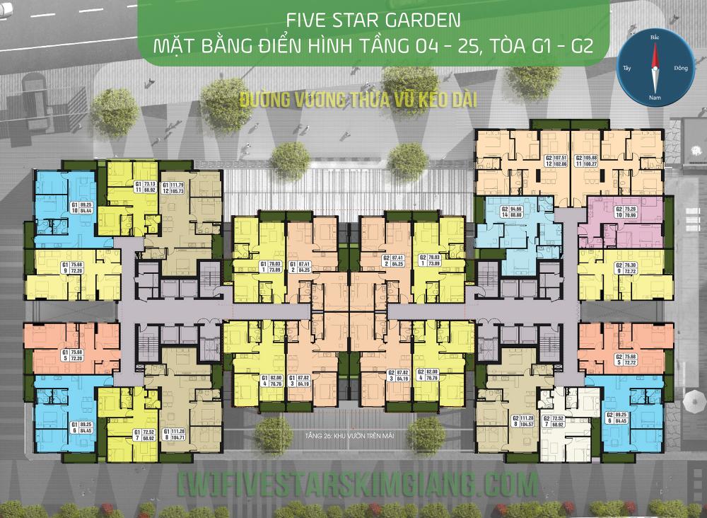 Chính chủ bán căn 05, dt 72.2m2 vuông nhất tòa nhà Five Star Kim Giang, giá 23tr/m2 LH 0972114926 2829702