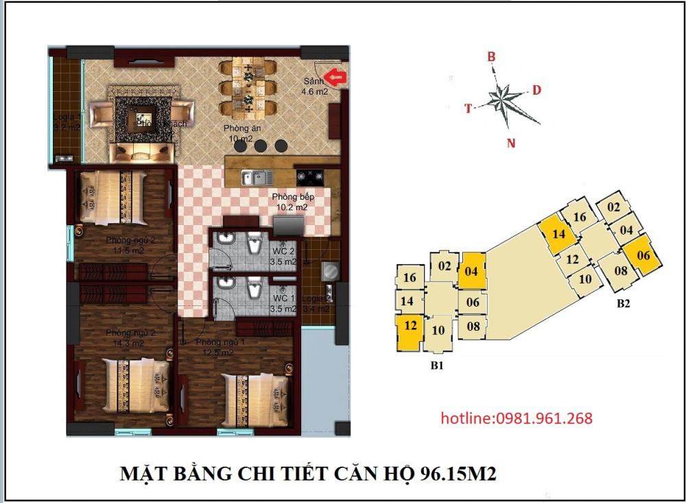 Bán suất ngoại giao căn hộ 06 tầng 9 chung cư B2 CT2 Tây Nam Linh Đàm - 96m2, ban công Đông Nam 5026679