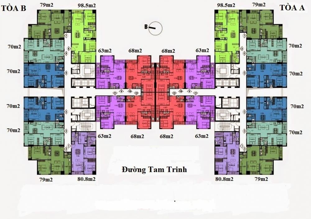 Chính chủ bán gấp căn hộ 1209 chung cư 75 Tam Trinh, DT: 63m2, giá 25 tr/m2. 0964046238 5573750