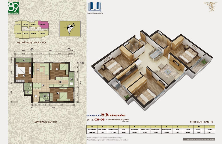 Cần bán căn hộ CC 89 Phùng Hưng tầng 2006 DT 91.73m2, giá bán 15tr/m2 (bao phí). LH 0936071228 6269054