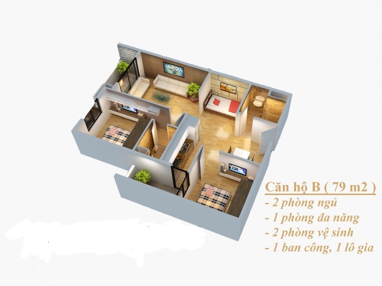 Nhượng gấp căn hộ 2 PN, 79 m2 chung cư The Two, Gamuda City, ban công Đông Nam- 0977.699.855 6290036