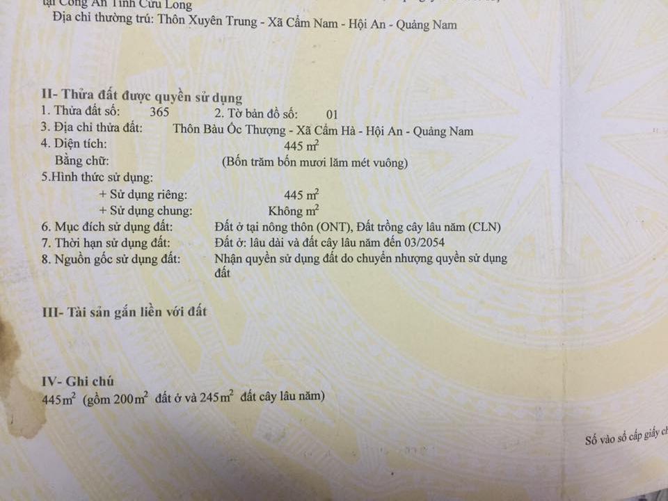 Cần bán lô đất tại thôn Bàu Ốc Thượng, xã Cẩm Hà, cách café Chiều Hồng 100m 6603223