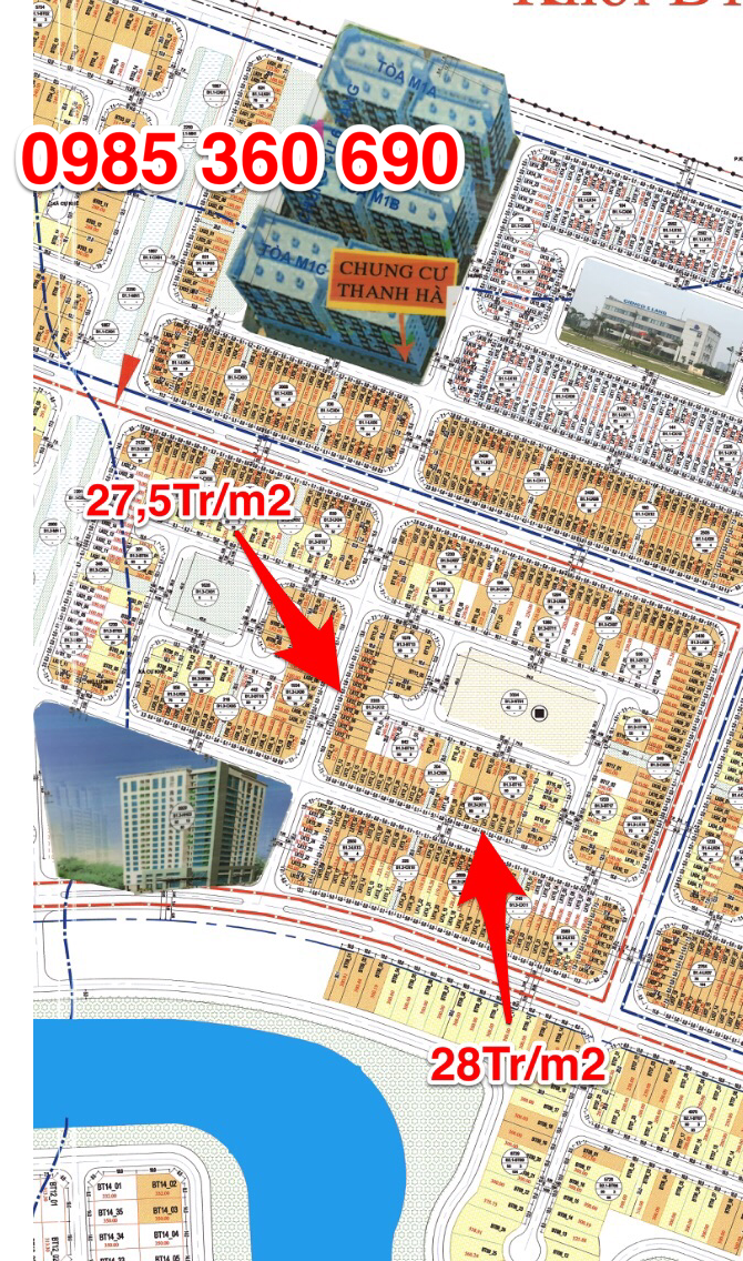 Bán liền kề Thanh Hà, B2.3, đường 25m, nhìn 6 tòa chung cư, giá 34,5tr/m2, DT 112m2. LH 098536.0690 6787601