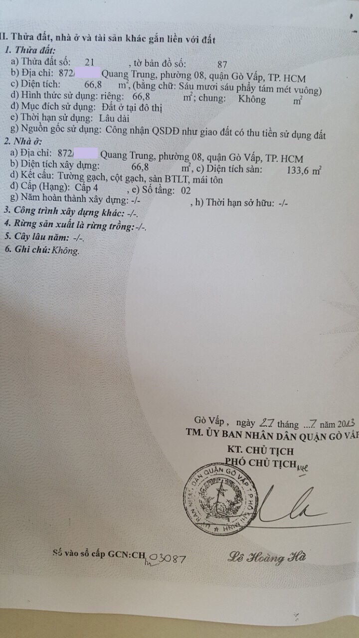 Bán nhà hẻm 872 Quang Trung, phường 8, quận Gò Vấp, 5,7x12,5m, 1 trệt, 1 lầu, giá 3,38 tỷ 9072358