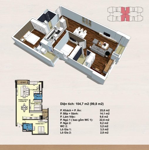 Nhượng lại gấp căn 3 phòng ngủ 99,8m2 chung cư Handi Resco 89 Lê Văn Lương, giá thấp nhất 9216867