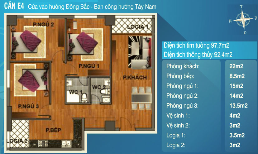 Bán căn hộ KĐT Nam cường 234 Hoàng Quốc Việt, 92m2, chia làm 3 phòng ngủ, 2wc, giá 26 tr/m2 9229039