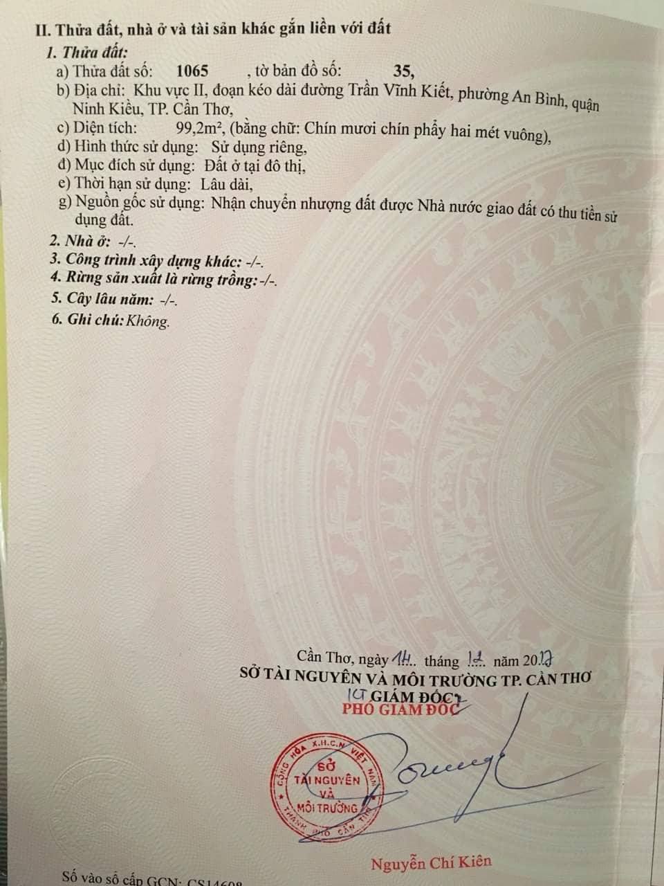 Bán đất hẻm 260 Trần Vĩnh Kiết, phường An Bình, Ninh Kiều, Cần Thơ 8096891