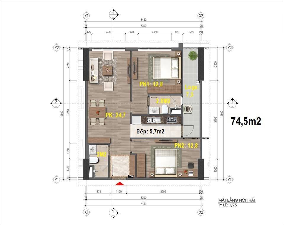 Bán căn 2 phòng ngủ view hồ điều hòa, chung cư thương mại HH, 43 Phạm Văn Đồng 9691726