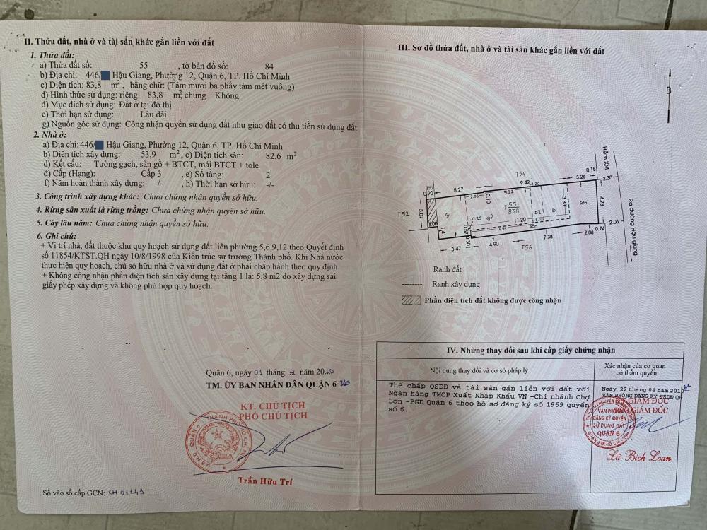 Bán nhà hẻm 446, 4.5x19m, Hậu Giang, P. 12, Q. 6 9734787