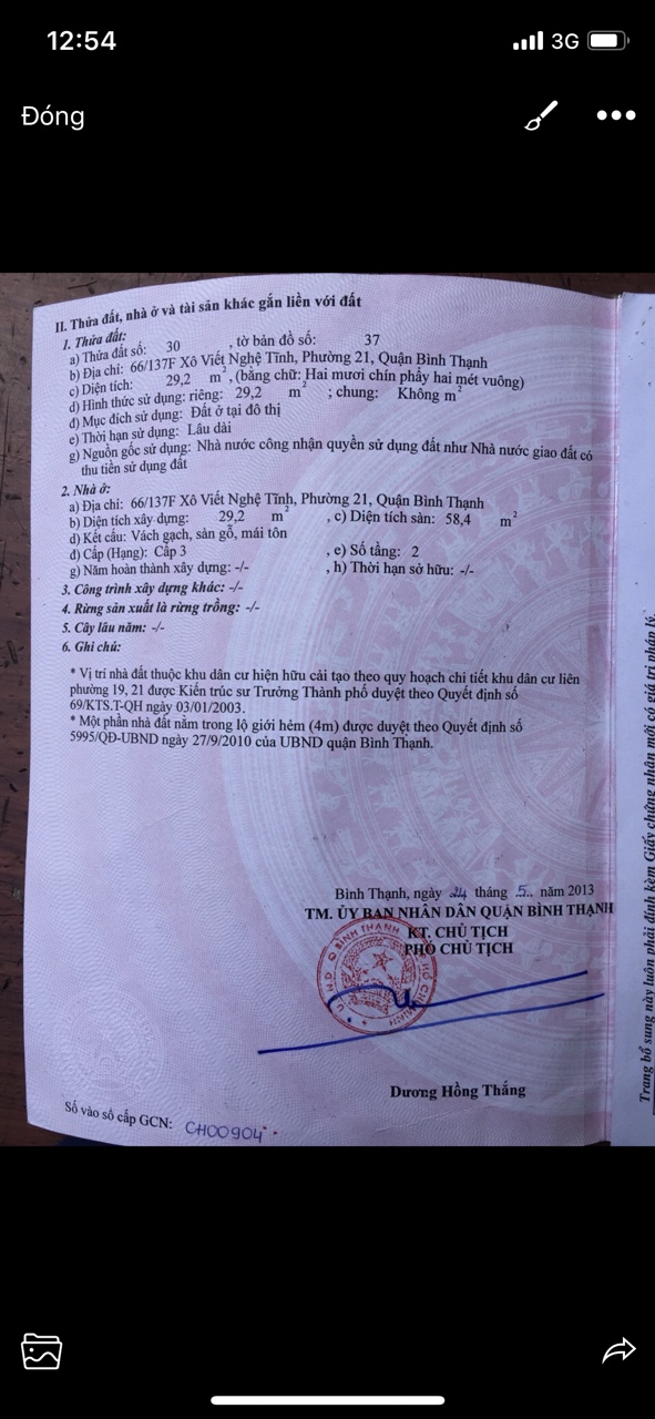 Chính chủ cần tiền ăn tết bán gấp nhà tại hẻm 66 Xô Viết Nghệ Tĩnh, phường 21, quận Bình Thạnh 9924700