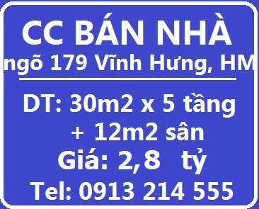 Chính chủ bán nhà trong ngõ 179 Vĩnh Hưng, Hoàng Mai, 2,8 tỷ, 0913214555
 10120388