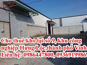 Cho thuê kho tại số 9, khu công nghiệp Hưng Lộc, Thành phố Vinh 10264781