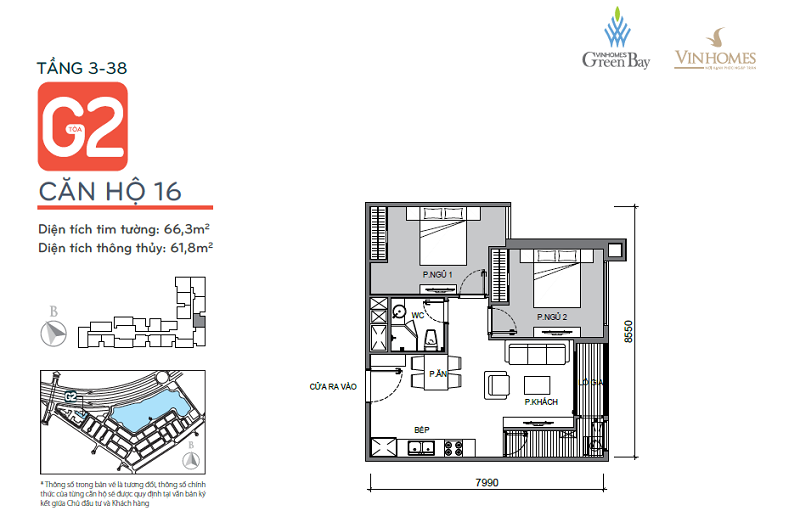 Bán căn hộ chung cư G2- 1616 Vinhomes Greenbay, 61,8M2, 2PN, 1 VS, 4.5Tỷ 10253376