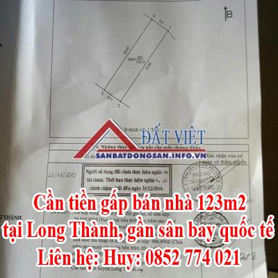 Cần tiền gấp bán nhà 123m2 tại Long Thành, gần sân bay quốc tế 10338303