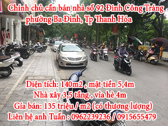 Chính chủ cần bán nhà số 92 Đinh Công Tráng, phường Ba Đình, Tp Thanh Hóa 10408124