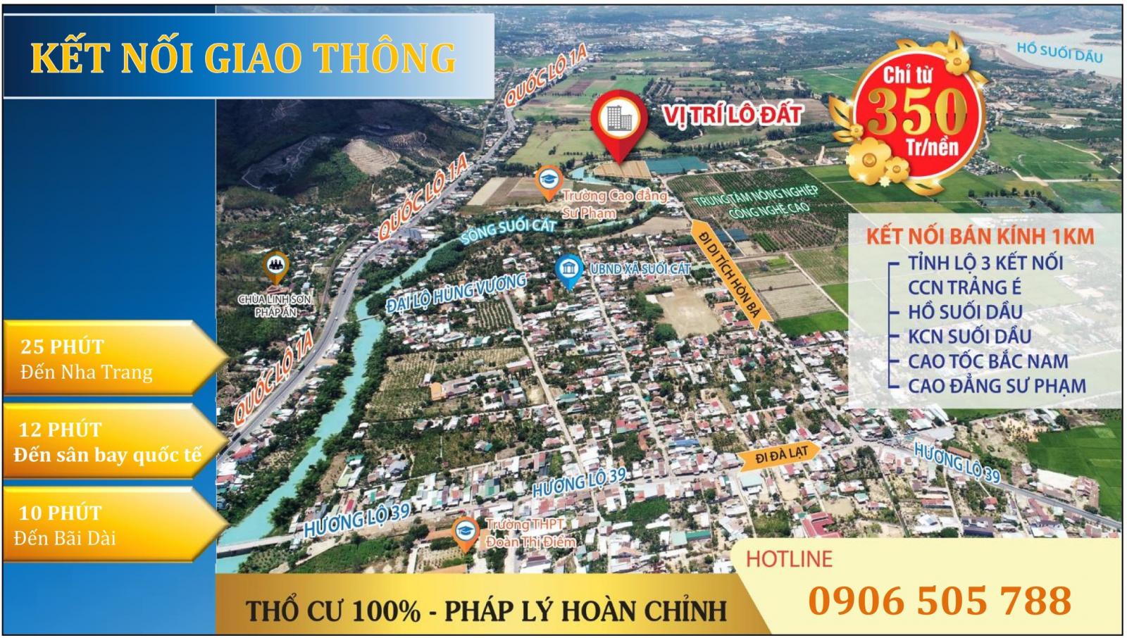 ĐẦU TƯ: đất nền Thổ cư Suối Cát, Cam Lâm, Khánh Hòa, giá rẻ vị trí đẹp chỉ 3.5tr/m (chiết khấu cao) 10438981
