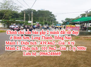 Chính chủ cần bán gấp 2 mảnh đất rất đẹp ở Bình Sơn, Long Thành, Đồng Nai, LH: 0966248669 10440238