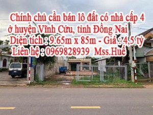 Chính chủ cần bán lô đất có nhà cấp 4 ở huyện Vĩnh Cửu, tỉnh Đồng Nai 10462303