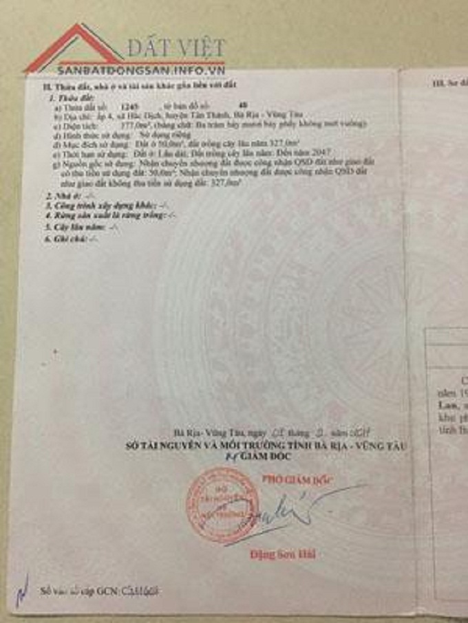 Chính chủ cần bán đất mặt tiền Hắc Dịch -Tóc Tiên, Huyện Tân Thành, Bà Rịa - Vũng Tàu. 10488828