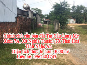 Chính chủ cần bán đất Tại: Cầu Làng Mẹ, Xóm 7A, Xã Nghĩa Thuận, TX Thái Hoà, Nghệ An 10497431