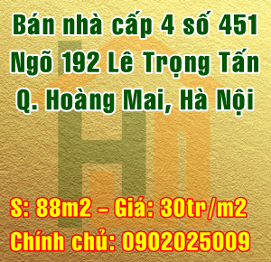 Bán nhà Quận Hoàng Mai, Số 451 ngõ 192 Lê Trọng Tấn 10504512