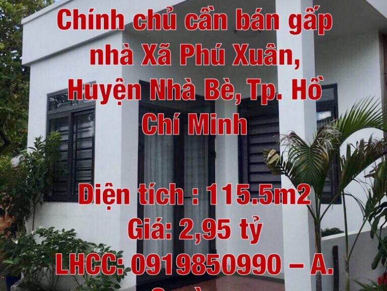 Chính chủ cần bán gấp nhà Xã Phú Xuân, Huyện Nhà Bè, Tp. Hồ Chí Minh 10510193