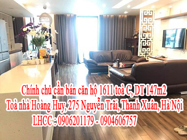 Chính chủ cần bán căn hộ 1611 toà C, DT 147m2. Toà nhà Hoàng Huy, 275 Nguyễn Trãi, Thanh Xuân, Hà 10572554