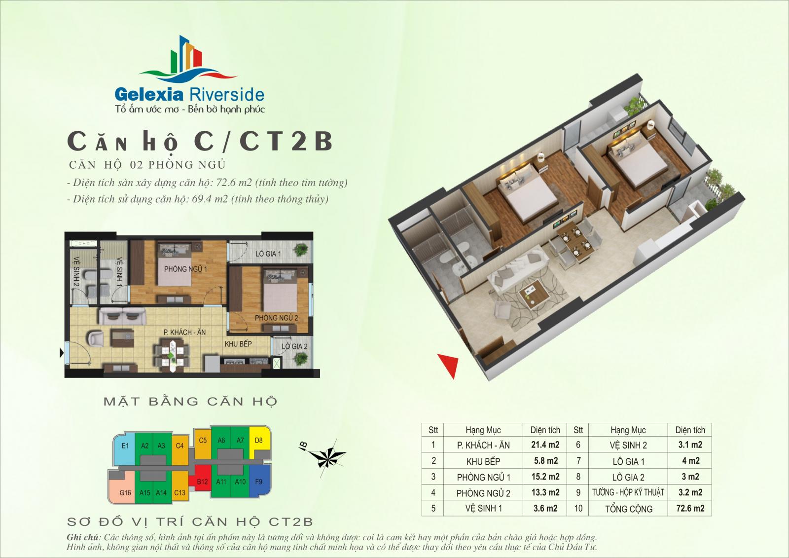 Chính chủ bán căn CT3.2413 Gelexia Riverside 885 Tam Trinh, dt 69.4m2, thiết kế 2 phòng ngủ có nội 10628733