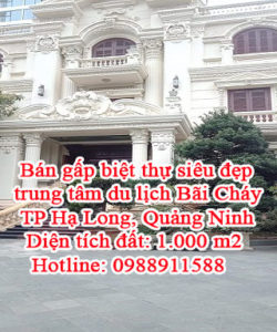 Bán gấp biệt thự siêu đẹp trung tâm du lịch Bãi Cháy, TP Hạ Long, Quảng Ninh. Giá 68 tỷ. LH: 10632184