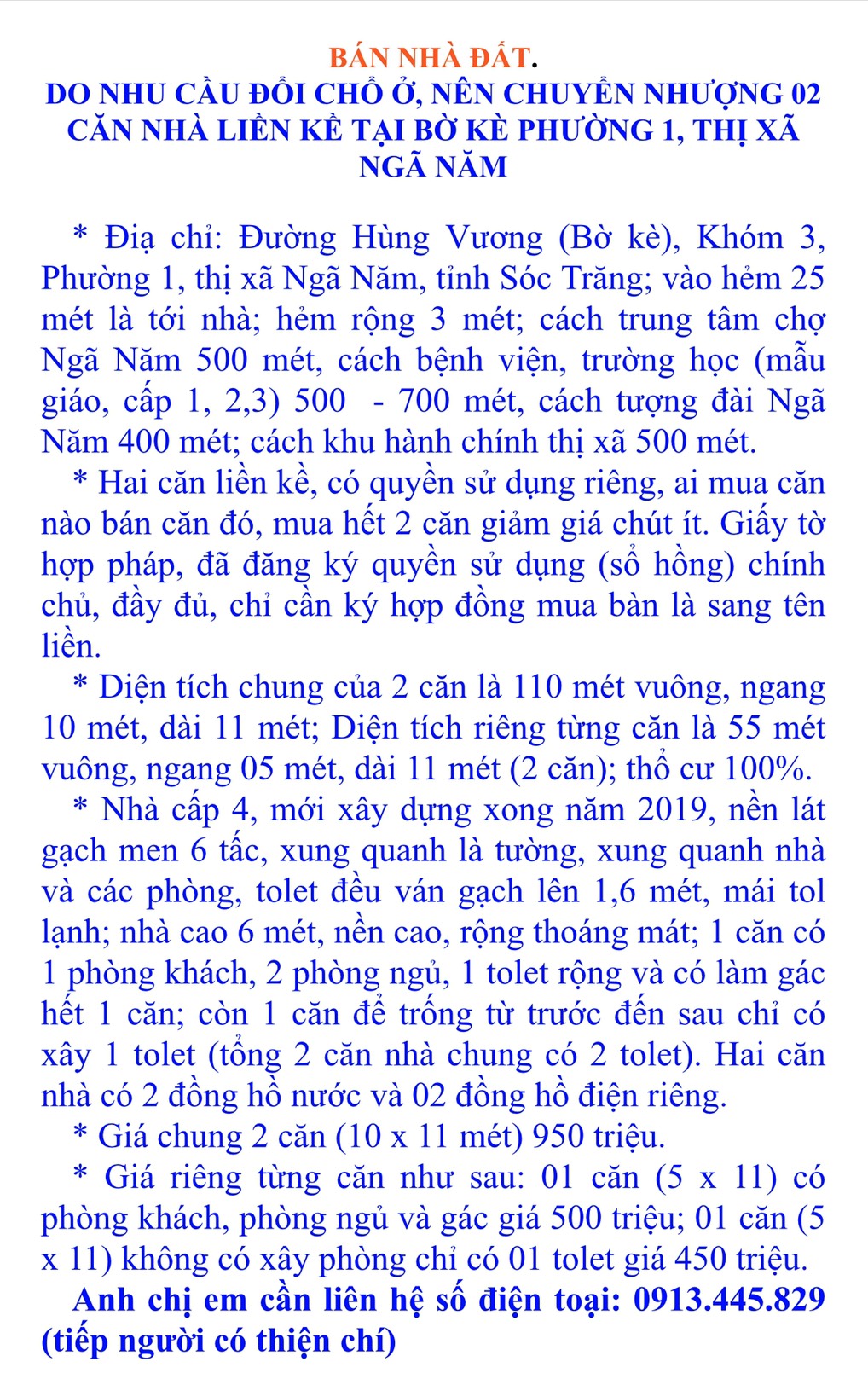 BÁN 2 CĂN NHÀ & ĐẤT Ở TẠI TX NGÃ NĂM, GIÁ 900 TRIỆU. 10678734