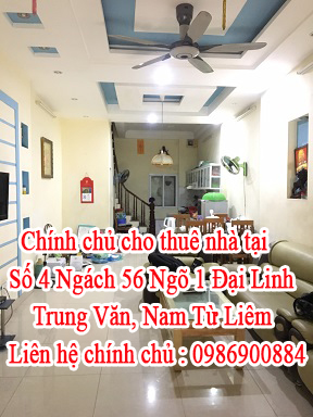 Chính chủ cho thuê nhà tại Số 4 Ngách 56 Ngõ 1 Đại Linh, Trung Văn, Nam Từ Liêm 10750944