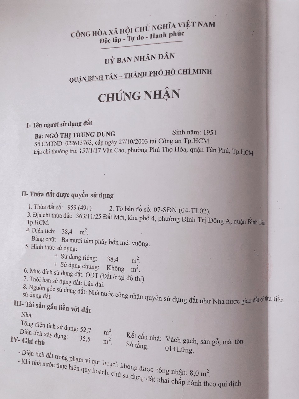 CẦN BÁN GẤP ĐẤT TẠI :P. BÌNH TRỊ ĐÔNG A, Q. BÌNH TÂN , TP.HỒ CHÍ MINH 10762159