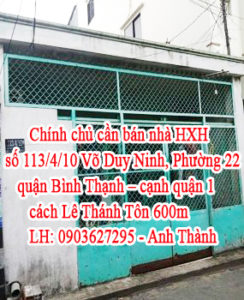 Chính chủ cần bán nhà HXH – 113/4/10 Võ Duy Ninh, Phường 22, quận Bình Thạnh - cạnh quận 1 - cách 10777356