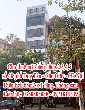 Cho thuê mặt bằng tầng 2,3,4,5 số 48 phố Duy Tân - Cầu Giấy - Hà Nội. 10784316