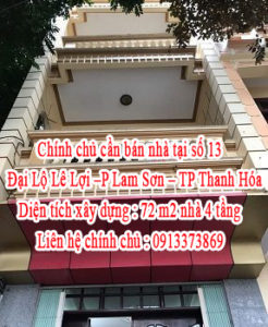 Chính chủ cần bán nhà tại số 13 Đại Lộ Lê Lợi –P Lam Sơn - Thành phố Thanh Hóa . 10800775
