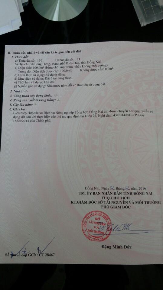 CẦN BÁN ĐẤT GẤP TẠI XÃ LONG HƯNG , TP BIÊN HÒA , TỈNH ĐỒNG NAI , LH 0383714269 10803177