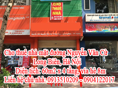 Cho thuê nhà mặt đường 443 Nguyễn Văn Cừ, Long Biên, Hà Nội. 10830268