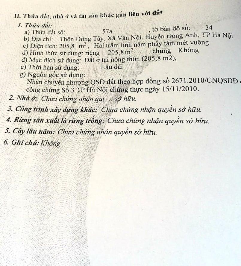 CHÍNH CHỦ BÁN MẢNH ĐẤT 206M2 TẠI XÓM ĐÔNG, VÂN NỘI, ĐÔNG ANH, HÀ NỘI 10833143