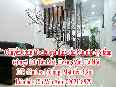 Chuyển công tác nên gia đình cần bán nhà 4,5 tầng tại ngõ 120 Tân Mai, Hoàng Mai, Hà Nội. 10843045