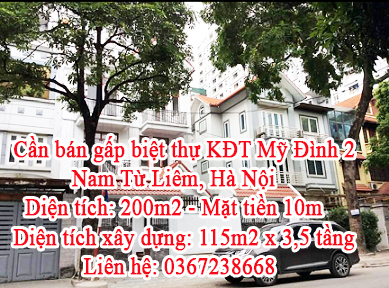 Cần bán gấp biệt thự KĐT Mỹ Đình 2, Nam Từ Liêm, Hà Nội. 10880035