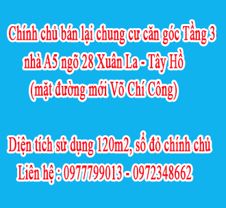 Chính chủ bán lại chung cư Căn Góc Tầng 3  nhà A5, ngõ 28 Xuân La - Tây Hồ (mặt đường mới Võ Chí 10882505