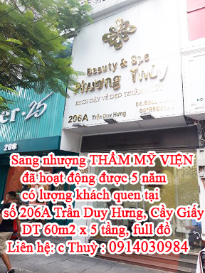 Sang nhượng THẨM MỸ VIỆN đã hoạt động được 5 năm có lượng khách quen tại số 206A Trần Duy Hưng, 10905607