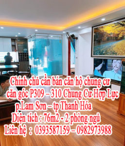 Chính chủ cần bán căn hộ chung cư căn góc số 309 – 310 Chung Cư Hợp Lực –p.Lam Sơn – tp Thanh Hóa . 10944444