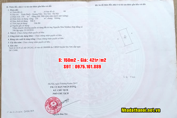Chính chủ bán đất tại thôn Xuân Bách, Xã Quang Tiến, Sóc Sơn, Hà Nội 10987770