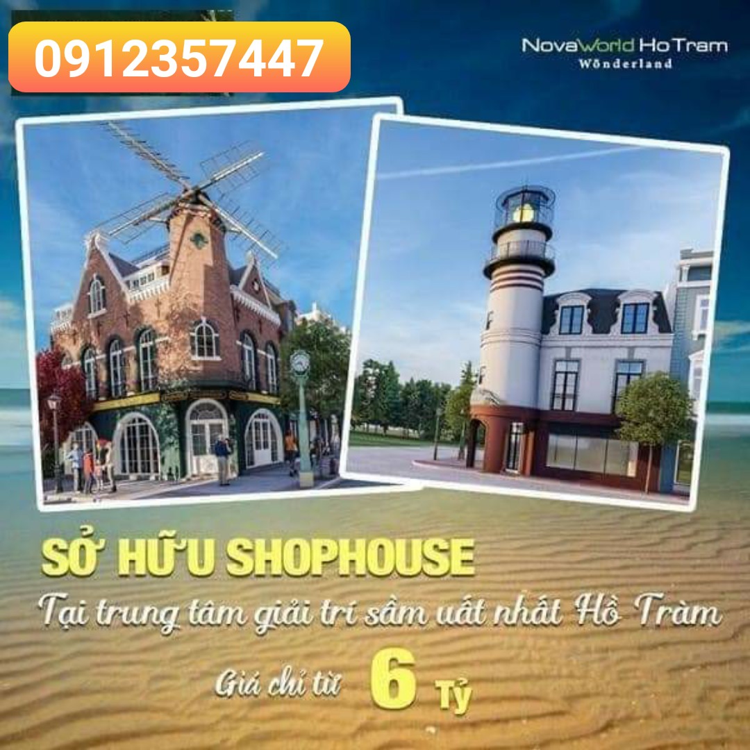 Bán shophouse, mini hotel và villa mặt biển kế cạnh melia hồ tràm giá từ 5,8 tỷ/căn, tt 1%/tháng. Lh 0912357447 10997559