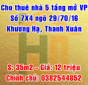 Chính chủ cho thuê nhà số 7x4 ngõ 29/70/16 Khương Hạ, Quận Thanh Xuân 11031404