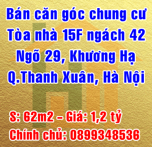 Bán căn góc chung cư tòa nhà 15F ngách 42 ngõ 29 Khương Hạ, Quận Thanh Xuân 11039279