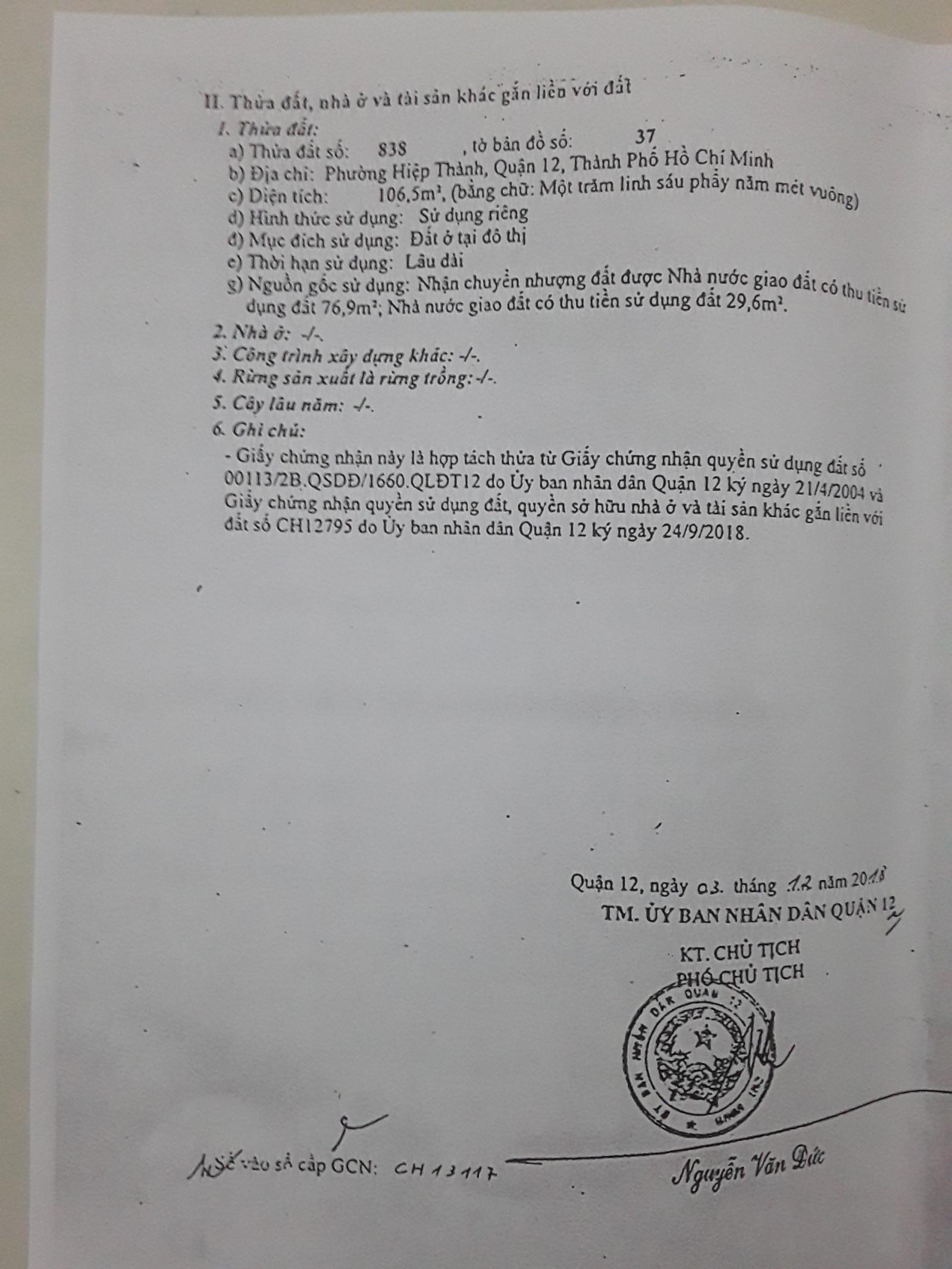 CHÍNH CHỦ CẦN BÁN ĐẤT TRẦN THỊ HÈ - P. HIỆP THÀNH - Q. 12 - TP HỒ CHÍ MINH . 11097836