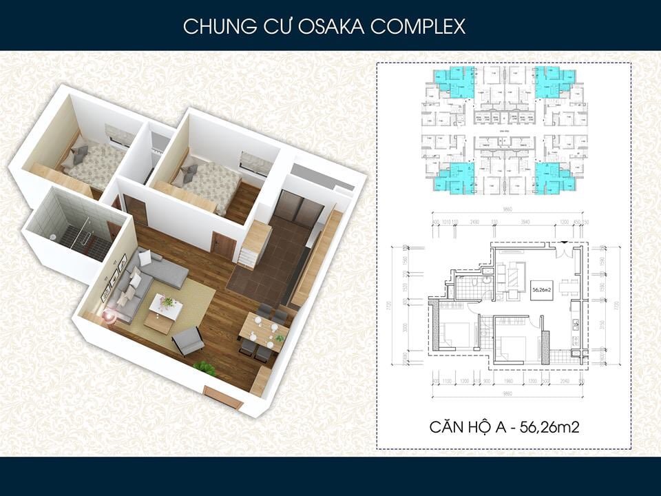 CHÍNH CHỦ BÁN CĂN A2608(56M2) CHUNG CƯ OSAKA COMPLEX HOÀNG MAI GIÁ 1TỶ 230TR . 11125837