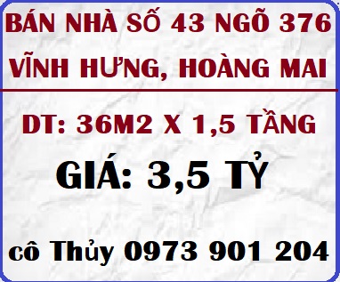 Bán nhà số 43 ngõ 376 Vĩnh Hưng, Hoàng Mai, 3,5 tỷ, 0973901204
 11217080